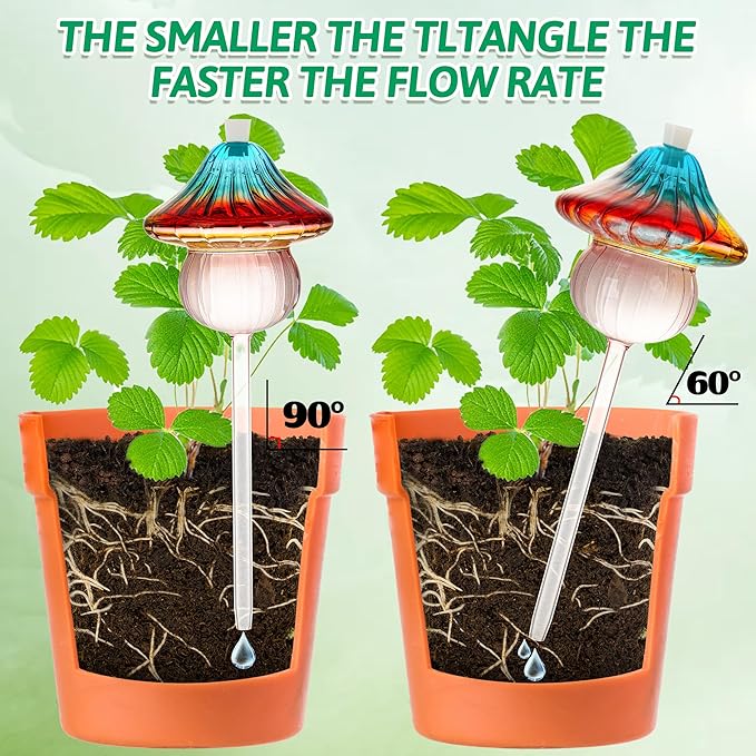 11 oz Large Plant Watering Globes Mushroom, Gradient Color Glass Watering Bulbs, Self Watering Planter Insert, Self Watering Globes - Vacation Plant Watering Devices for Travel (Large 2-Pack)