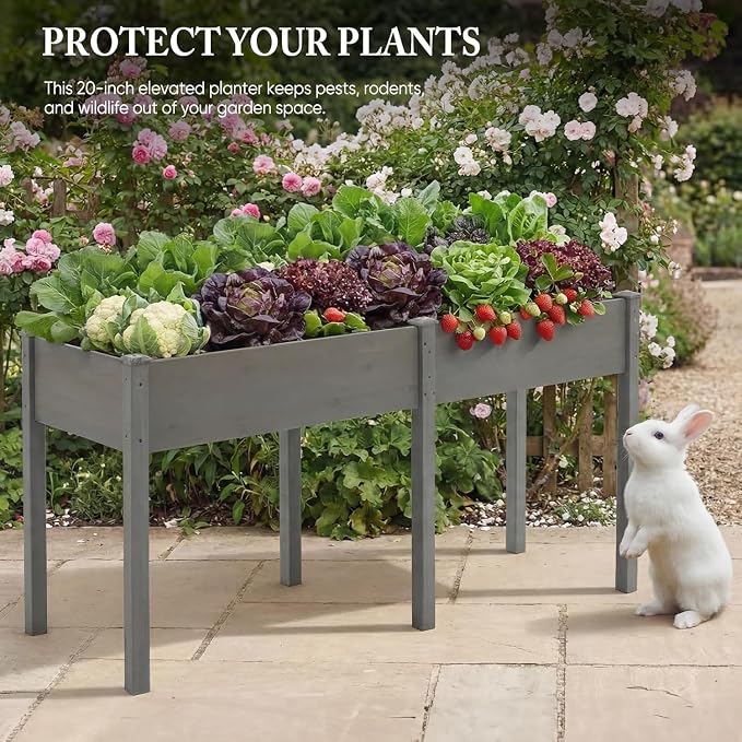 Simple Deluxe Raised Garden Bed with Legs, 72 x 23 x 30 Inch Wooden Planter Box with Liner, Elevated Outdoor Garden Box for Patio, Balcony & Backyard Use, Grey