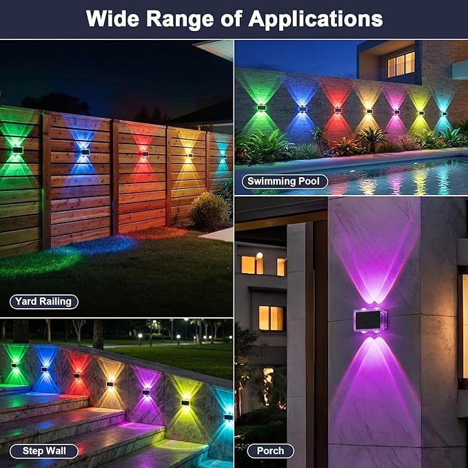 AUDLES Solar Fence Lights Outdoor, New Up Down Lighting Fence Lights Solar Powered with 8 Modes Warm White/RGB, IP65 Waterproof Solar Wall Light for Backyard Wall Pathway Deck Patio Decor - 8 Pack