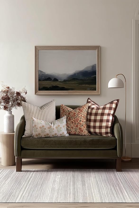 Crumbs Home Modern Farmhouse California Casual Indoor Outdoor Throw Pillow Cover, 22"x22" Water Repellent for Patio, Backyard, Couch, Poolside, Cocoa Brown Print Gingham