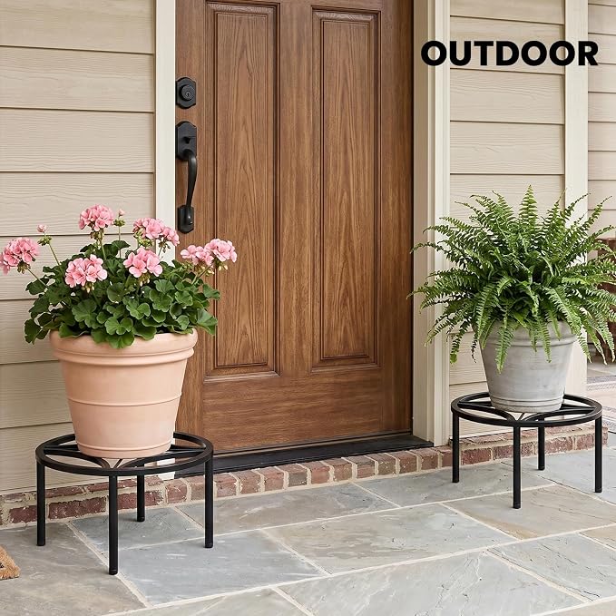 TOSKING 2-Pack Fully Assembled Heavy Duty Metal Plant Stand, Geometric Flower Pot Holder for Heavy Potted Plant, Rustproof Iron Plant Riser with Adjustable Feet, 220 LBS Capacity, No Installation Required, Black (13.4"Dia x 6.5"H)