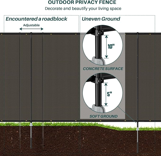 Bynbbur 5'x15' Outdoor Privacy Screen Freestanding with Iron Poles and Stakes, Temporary Dog Fencing, Backyard Divider, Metal Garden Fence for Pool Patio Barrier Border, Brown