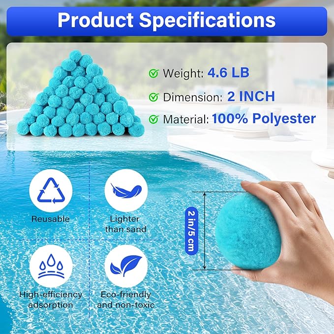 Pool Filter Balls for Sand-Filter,Eco-Friendly Fiber Filter Media for Swimming Pool Sand Filters,4.6 Lbs Reusable Sand Filter Ball for Pool Cleaning(Equals 150 lbs Pool Filter Sand)