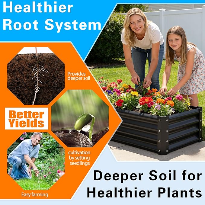 Raised Garden Bed 2 Pack 8x4x1FT, Premium Galvanized Raised Garden Bed, Large Raised Garden Beds Outdoor for Deep-Rooted Vegetables, Flowers, Green and Herbs, Black