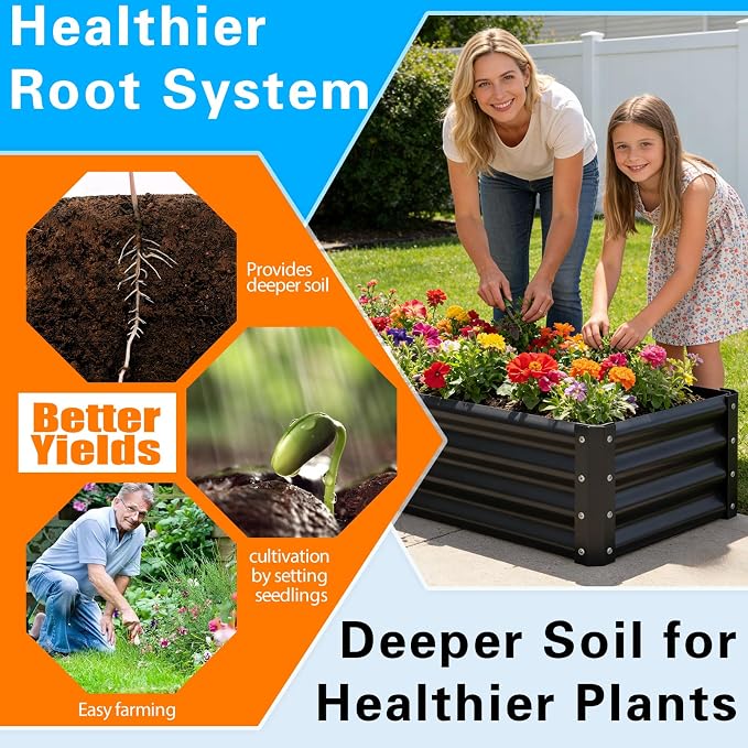 Raised Garden Bed 2 Pack 6x3x1FT, Premium Galvanized Raised Garden Bed, Large Raised Garden Beds Outdoor for Deep-Rooted Vegetables, Flowers, Green and Herbs, Black