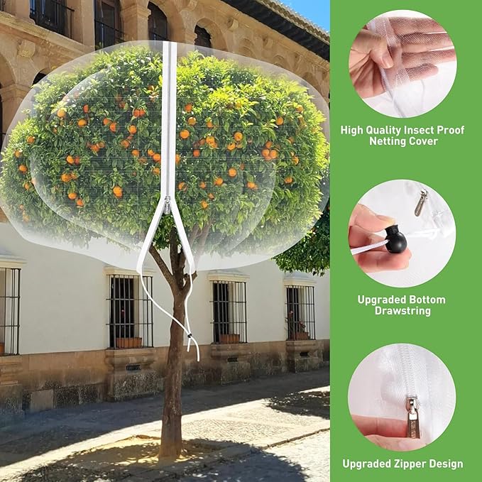 12'*12' Large Fruit Tree Netting for Squirrels and Birds with Drawstring, Insect Bird Netting Pest Barrier for Garden Protection (White, 2pc)