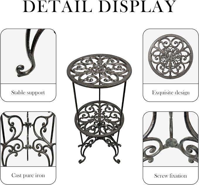 Heavy-Duty Cast Iron Plant Stand 26-Inch Double-Layer Metal Plant Rack, Heavy-Duty Corner Plant Stand for Indoor and Outdoor Decoration Vintage Garden Pots Container Supports