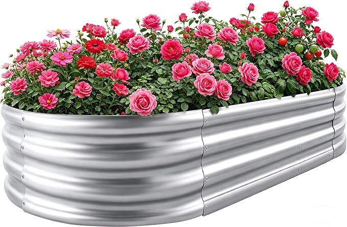 Sponvatt Raised Garden Bed - Outdoor Galvanized Raised Garden Bed Planter Boxes, Large Oval Metal for Gardening Planter Box Kit,Suitable for Vegetables,Herbs, and Flowers Silver (6x3x1 Ft)