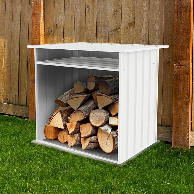 ABSCO 4' x 2.5' x 3.7' DIY Galvanized Steel Firewood Shed, Surfmist White
