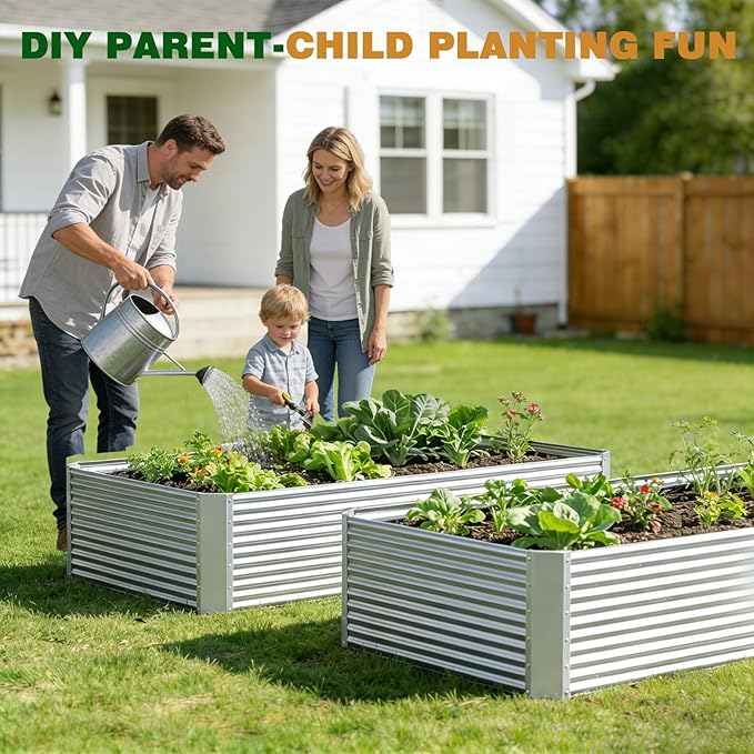 3 Pcs 6 x 3 FT Galvanized Steel Raised Garden Bed – Outdoor Planter Box for Root Vegetables, Herbs & Flowers, Large Metal Garden Beds for Backyards, Terraces and Balconies