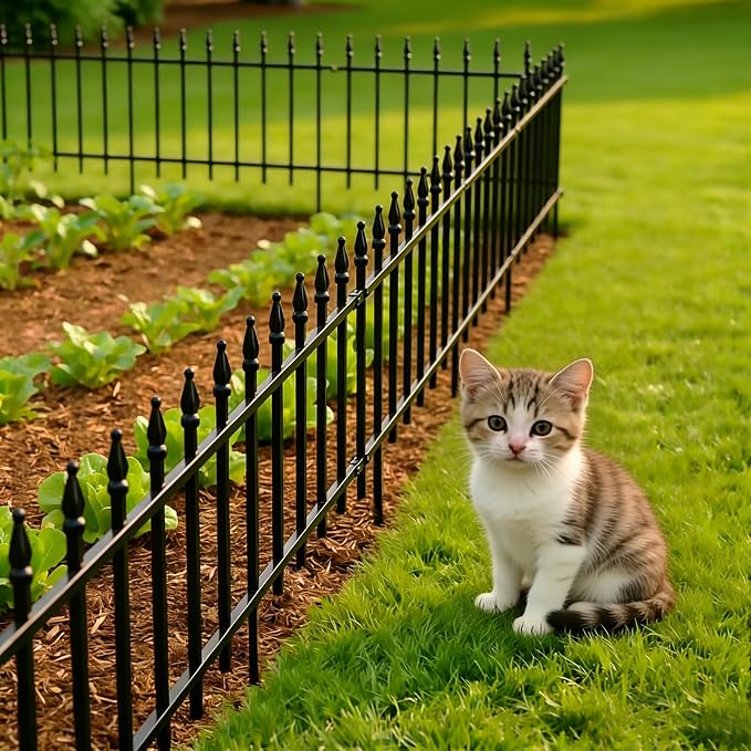 5-Pack Garden Border Fence, 23" W x 17" H Metal Landscape Edging (5 Panels,Total Length 9.5ft),Landscape Fencing,Metal Border Folding Fence for Flower Bed, Yard, Animal Barrier-Black