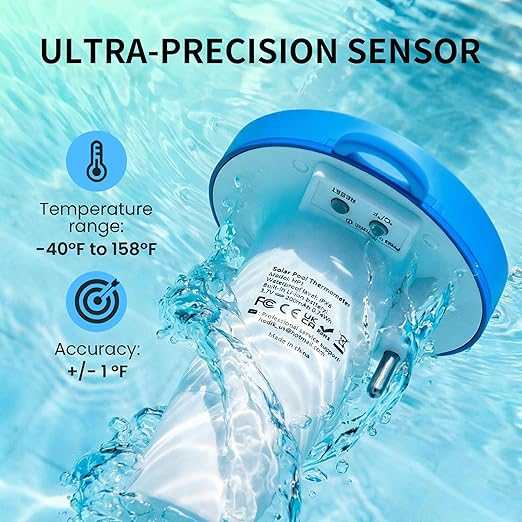 Solar Pool Thermometer Floating, Digital Swimming Pool Thermometer, IPX8 Waterproof with Double Sided Display for Pond, Hot Tub, Aquarium (Dark Blue)
