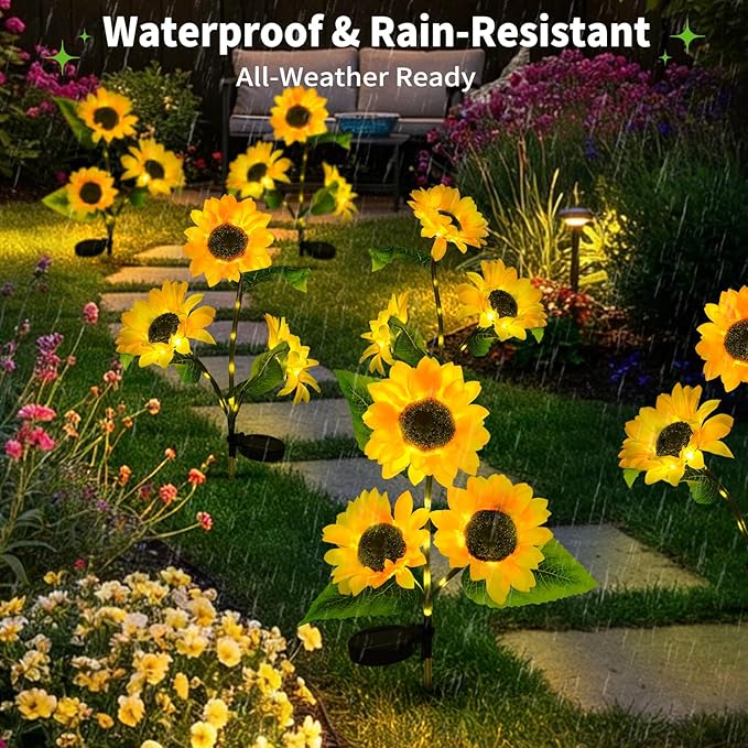 ILLUMINEW 6-Pack Solar Sunflower Garden Lights Outdoor 18 LED Flowers - Waterproof Long-Lasting Solar Patio Lights, Outdoor Decor for Lawn, Yard