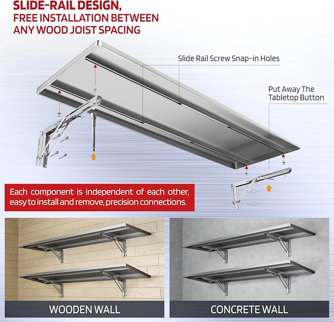 1.3x4FT Adjustable Garage Shelf Wall Mounted Fold Down Shelf Metal Heavy Duty Sliver 2Pack