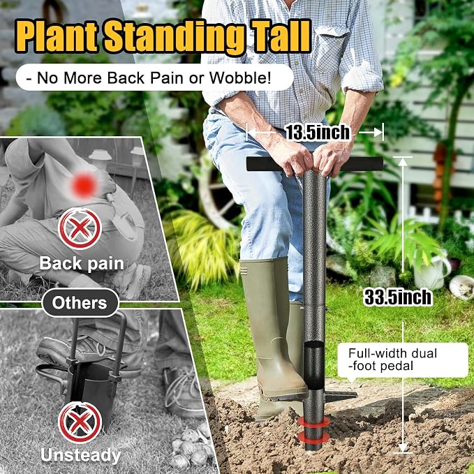 Bulb Planter & Sod Plugger - 34" Long Handle Grass Plugger Tool for Lawn Repair, Heavy Duty Garden Hole Digger with Easy Plug Release for Zoysia Plugs, Bare Spots, Tulip Planting,Turf Transplanting