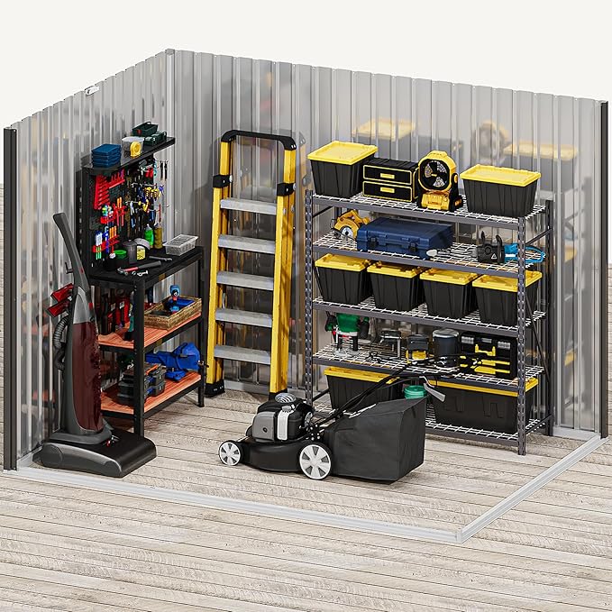 DWVO 8x6ft Large Tool Storage Shed with Window, Lockable Doors, and Sloped Roof, Oversized Steel Outdoor Storage Shed for Garden, Patio, Garage, Backyard, Lawn - Gray & White