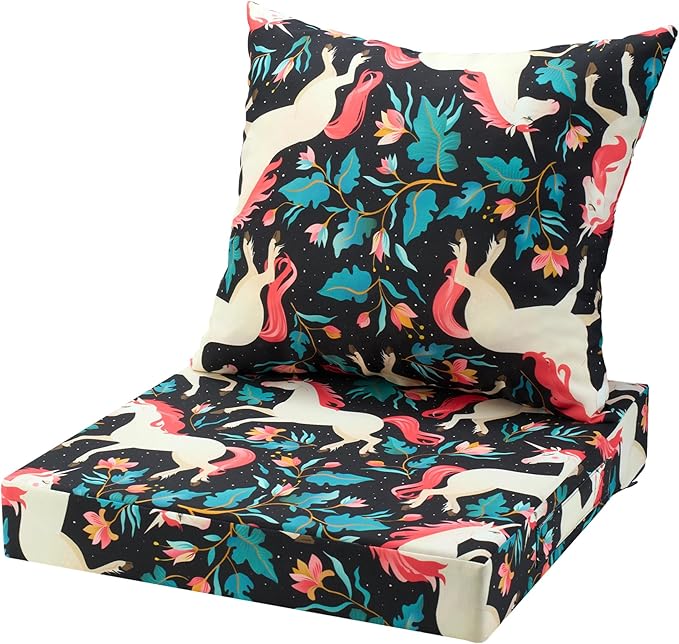 UNIKOME Outdoor Seat Cushions 24 X 24 X 4 Inch, Waterproof & Fade Resistant Patio Furniture Replacement Cushions with Removable Cover for Chair, Sofa, Couch, Wicker, Unicorn