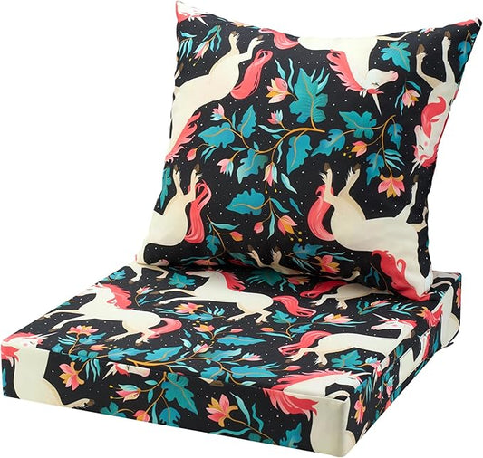 UNIKOME Outdoor Seat Cushions 24 X 24 X 4 Inch, Waterproof & Fade Resistant Patio Furniture Replacement Cushions with Removable Cover for Chair, Sofa, Couch, Wicker, Unicorn