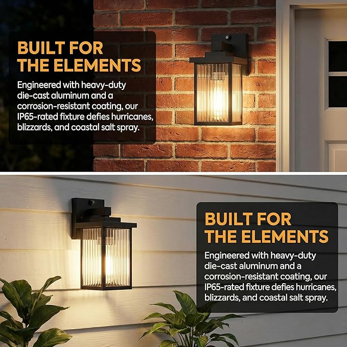 Dusk to Dawn Outdoor Lighting, Waterproof Outdoor Porch Light with Tempered Glass, Outdoor Light Fixture for House Exterior Front Door Garage Patio