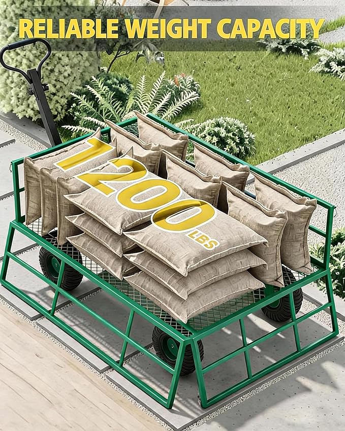 Heavy Duty Steel Garden Cart for Gardening Soil, Tools, and Plant Transport