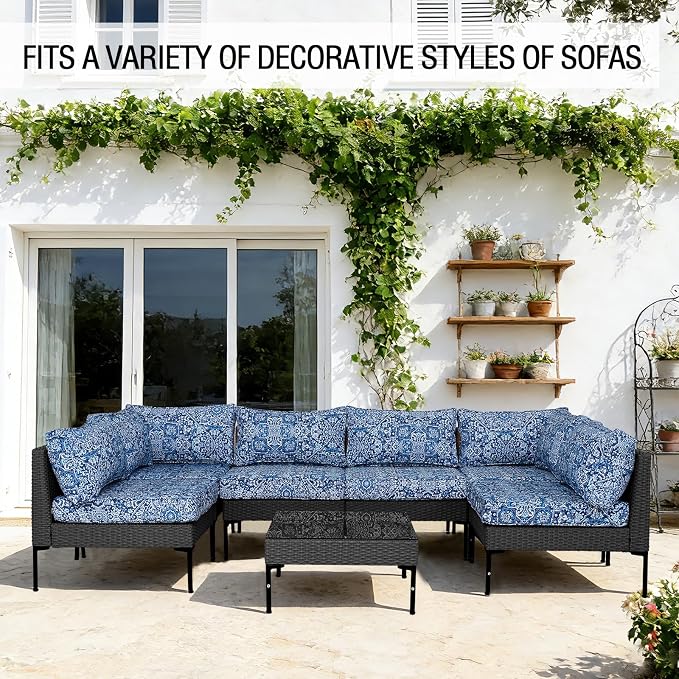 14Pieces Patio Cushion Covers Replacement Outdoor Water-Resistant Couch Covers Splashproof UV-Resistant Furniture Protectors Cushion Sofa Slipcovers Set with Zippers,Cover Only