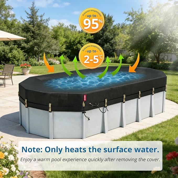 QH.HOME 15x30 Ft Oval Pool Cover for Steel Wall Pool,[Ultimate Windproof & Tear-Resistant Fabric],Snug Fit with Patented Ratchet & Weight Rings, Blocks Leaves &Waterproof