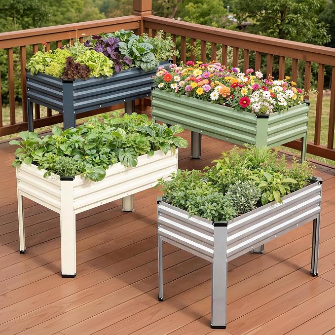 Galvanized Raised Garden Bed with Legs 2 Pack, 48x24x32in Elevated Raised Garden Bed Outdoor with Drainage Holes, Planter Boxes for Gardening Vegetable Flower Fruit in Backyard, Patio, Balcony (Grey)