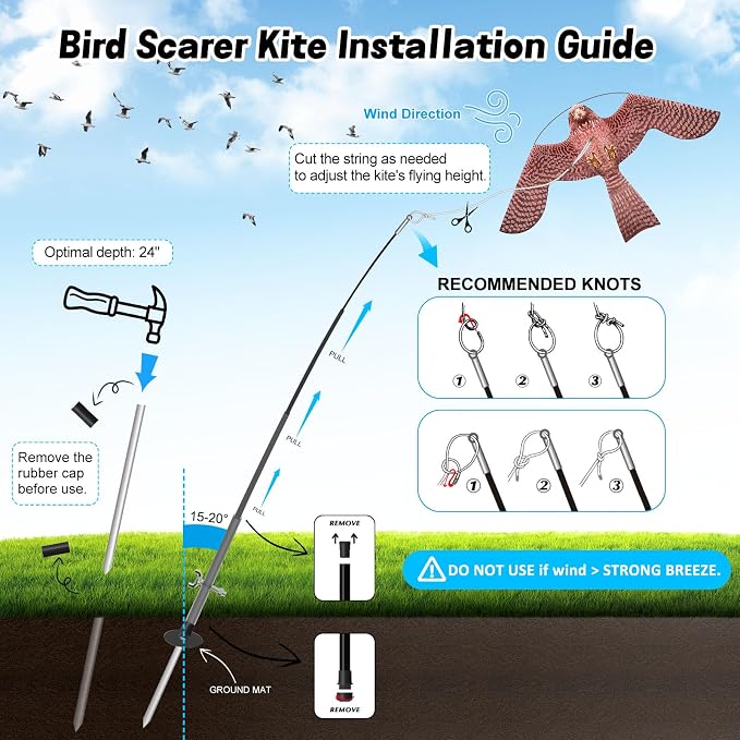 Bird Hawk Flying Kite with Pole Crops Farm Protector Bird Scarer Flying Kite with 4m Pole-Style A