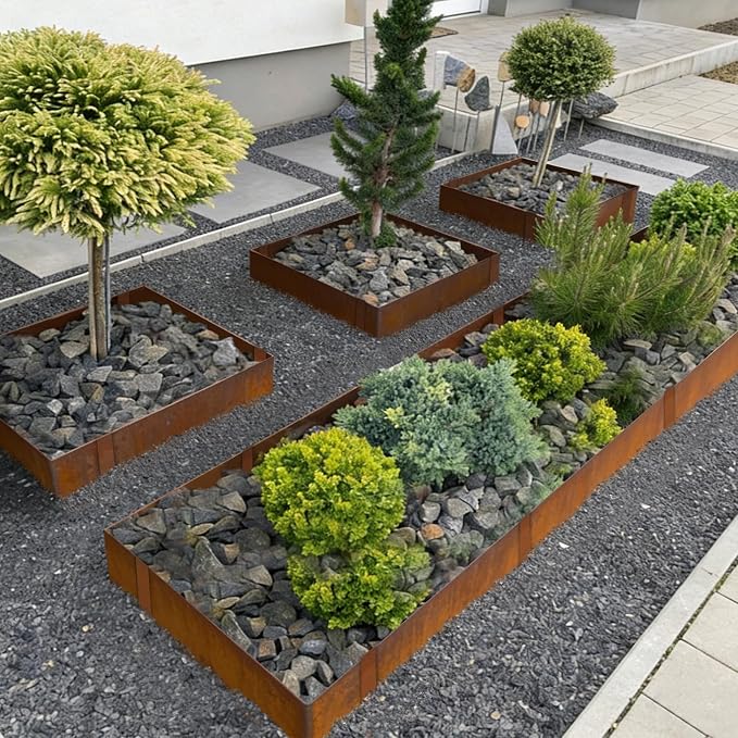 Corten Steel Edging 6 Pack 10" H x 40" L Metal Garden Edging, Metal Landscape Edging Hammer-in Steel Landscaping Thickened Pre-Rusted Steel Edging with 6 Clips and Gloves for Lawn Yard (20Ft Total)