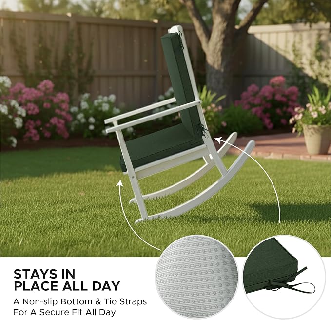 Outdoor Chair Cushions 20x20, Water-Resistant & Fade-Resistant, Patio Furniture Lawn Dining Chair Seat Replacement with High Back, Ties Zipper, Removable Cover, Set of 4, Olive Green