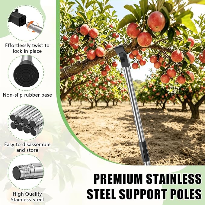 2 Set Stainless Steel Tree Support Pole with Upgraded Crutch, 18-60.6 Inch Adjustable Tree Branch Support for Fruit Trees Leaning Plant Breakage Prevention