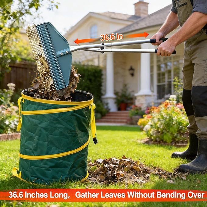 YEELOR Leaf Grabber, Yard Leaf Grabber Rake, No Need to Bend Over, Lightweight, 36.6 Inches in Length and 4 Pounds in Weight, Ideal for Picking Up Leaves, Weeds, Twigs and Other Debris