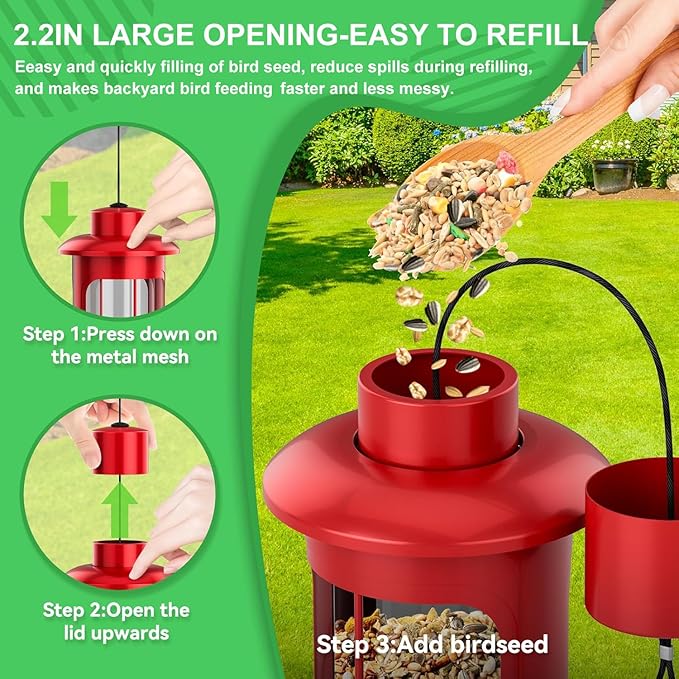 Squirrel Proof Bird Feeders for Outdoors with Weight-Activated, 3LB Large Metal Wild Bird Feeders for Cardinals,Blue Jay,Finch, Weatherproof Durable Tube Hanging Bird Feeder for Backyard,Garden,Patio