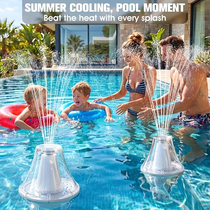 Bubbling Pool Fountain with Lights,Floating Pool Fountains with Anchor,Above Ground Pool Water Fountain Pump,Battery Powered Swimming Pool Floating Fountains for Inground Pool-1PC(White)