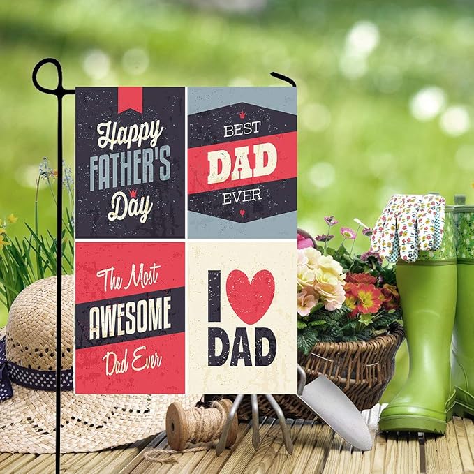 Wamika Happy Father's Day Vintage Super Dad Double Sided House Flag Garden Banner 28" x 40", Love The Best Awesome Dad Father Garden Flags for Anniversary Yard Outdoor Decoration