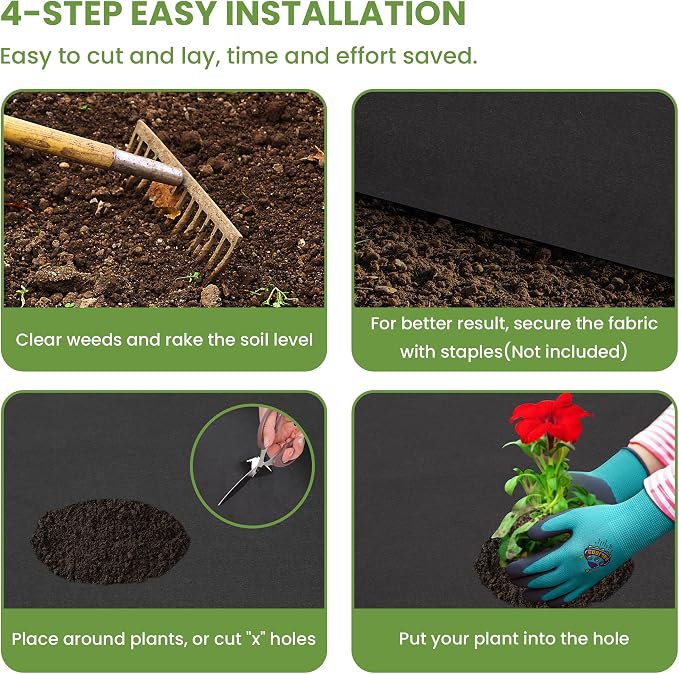 Premium 6oz Landscape Fabric,3ft x 200ft Pro Garden Weed Barrier-Durable & Heavy Duty Weed Block Gardening Mat, Easy Setup & Superior Weed Control, Eco-Friendly & Convenient Design- Non Woven