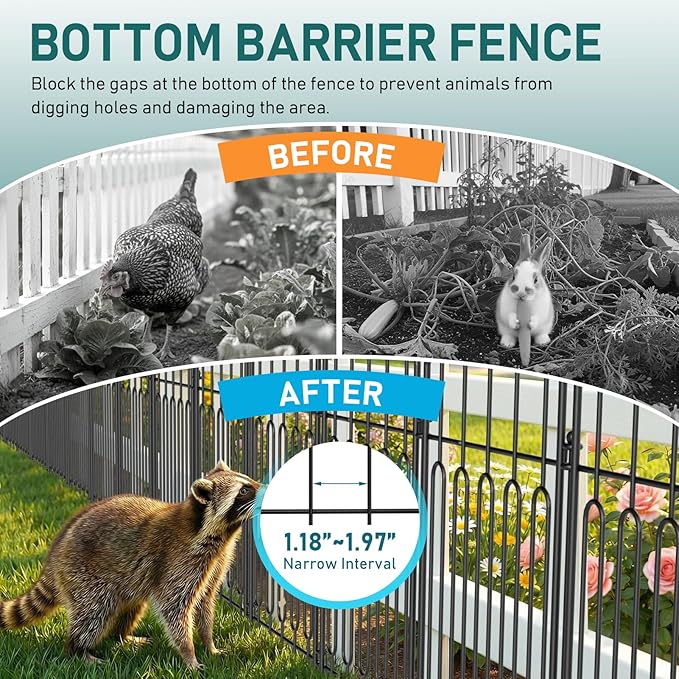 Goovilla Garden Fence, Total 10ft(L) x 21in(H) Garden Fencing Animal Barrier, 10 Pcs Rustproof Metal Wire No Dig Fence Panels, Black Decorative Garden Fences and Borders for Dogs, Flower Bed, Patio