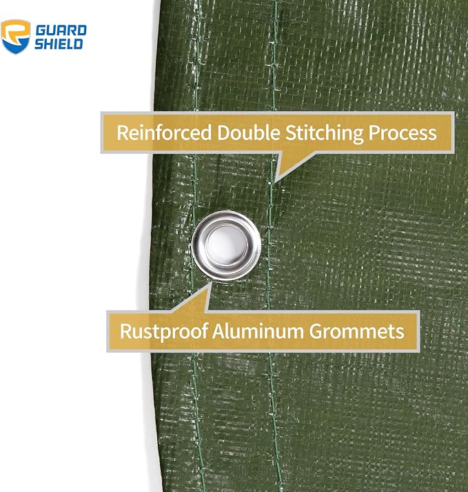 GUARD SHIELD Round Tarp 18 Feet Waterproof Heavy Duty Circle Tarps for Under Pool Green/Silver Multi Purpose Circular Outdoor Cover