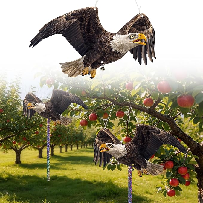 4 Pack Eagle to Scare Pigeon Woodpecker Animals Away, Outdoor Hanging Plastic Fake Eagle Scarer with Reflective Tape for Keep Animals Away from Contryard Patio Yard Porch Balcony Window