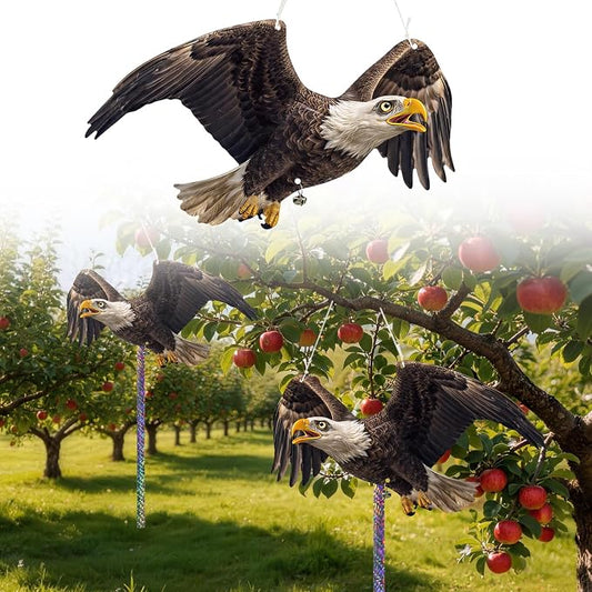 4 Pack Eagle to Scare Pigeon Woodpecker Animals Away, Outdoor Hanging Plastic Fake Eagle Scarer with Reflective Tape for Keep Animals Away from Contryard Patio Yard Porch Balcony Window