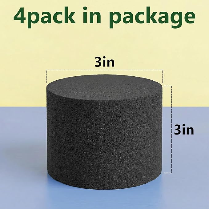 Reusable Floral Foam Round Blocks,Black Flower Foam Round for Artificial & Dried Flowers, Dry Floral Foams Styrofoam for Artificial Flowers (4Pack,3")