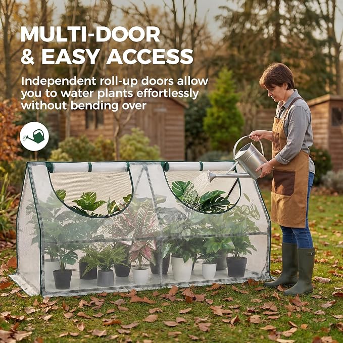 Gentingbro 71“Lx36 Wx34 H Mini Greenhouses Outdoors with Zippered Doors & Roll-up Windows Portable Quick-Setup Small Green House Waterproof UV Protected PE Cover Shelter for Garden Plants