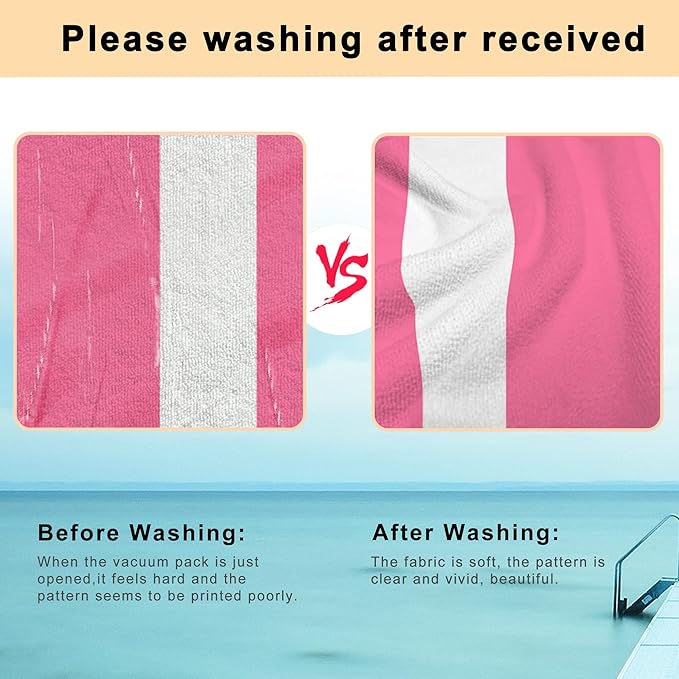 Lounge Chair Towel Cover, Beach Chair Covers (Pack of 2), Chaise Lounge Cover with 3 Pockets for Pool Beach Garden Courtyard Outdoor Trips, 85 x30 in, Striped Pink
