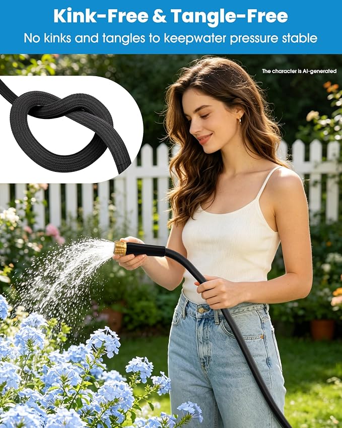 75 FT Garden Hose, Non-Expanding Water Hose, Ultra Flexible, Burst-Resistant, Kink-Free, High-Pressure Garden Hose for Easy All-Weather Use on Lawns, Gardens, and Outdoor Cleaning