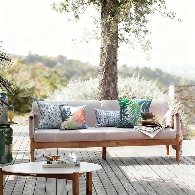 LVTXIII Outdoor Pillow Covers 20x20 Inch, 2 Pack Large Square Throw Pillow Cases, Fade-Resistant Cushion Covers for Patio Furniture Sofa, Garden Porch, Islamorada Blue Green