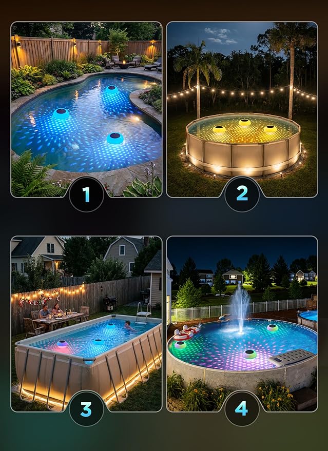 Brightown Floating Pool Lights Solar Powered 2 Pack, RGBWW Solar Pool Lights Chlorine Tablet Floater with 20+ Light Effects, Remote Control, IP68 Waterproof Pools Light for Pools, Hot Tubs, Party