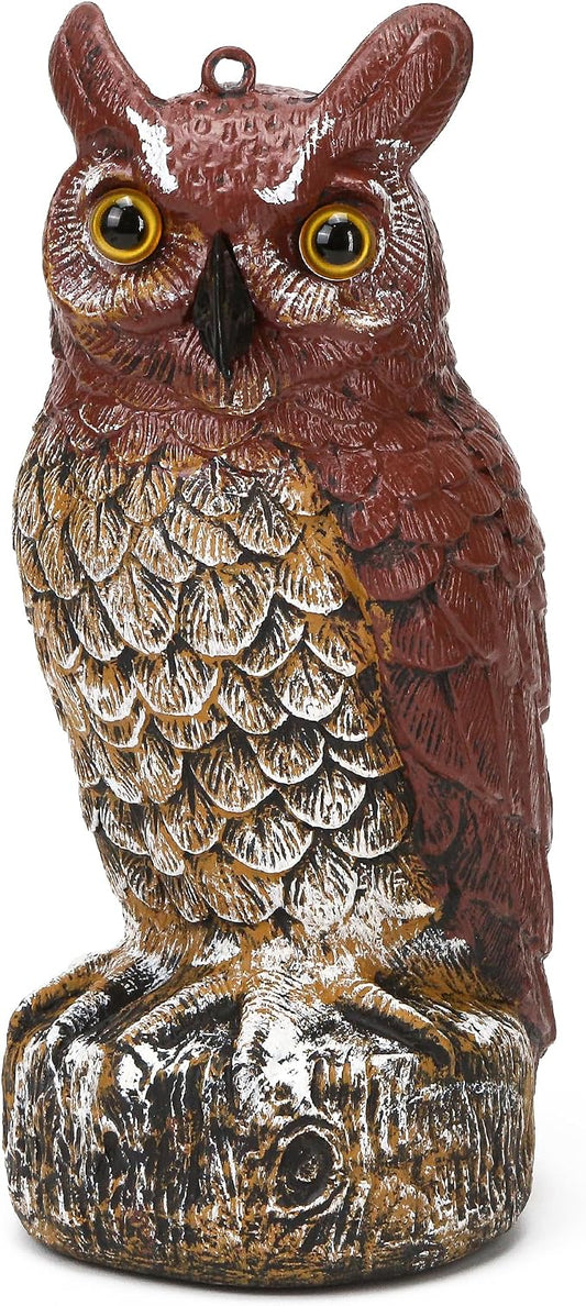Owl Deterrent 11 Inch – Plastic Fake Decorative Bird Scarecrow Protection, Nature’s Enemy Pest Repellent to Scare Birds Away, Outdoor Garden Yard Protector Statue, Realistic Eyes, Home Halloween Decor