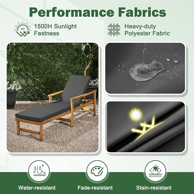 Chaise Lounge Cushions Outdoor, 72x 21x 3 Inch Waterproof & Fade-Resistant Lounge Chair Cushion, Outdoor Chaise Cushion with Removable Cover & Ties for Lawn, Patio, Pool & Beach, Dark Grey