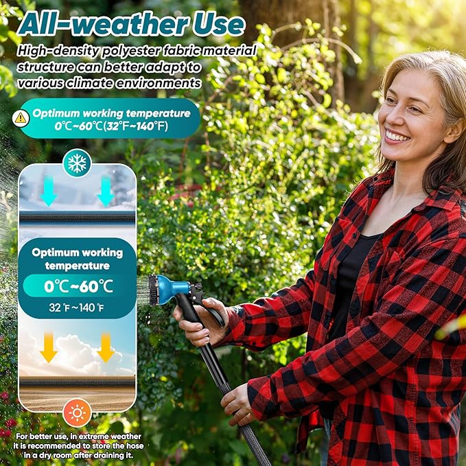Garden Hose 50FT Non-Expanding, Lightweight Hose With 10-Function Nozzle, Leak-Proof, No-Knot, Easy to Carry, Wear-Resistant, Sturdy 3/4GHT Flexible Water Hose for Yard Garden Outdoor