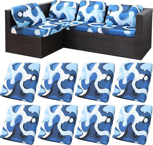 BIETYONE 8Pcs Stretch Patio Cushion Covers,for Outdoor Couch Cushion Covers Replacement,Outdoor Sofa Covers Patio Slipcovers Couch Cover,Washable Furniture Cover (Pattern 2, Cover Only)